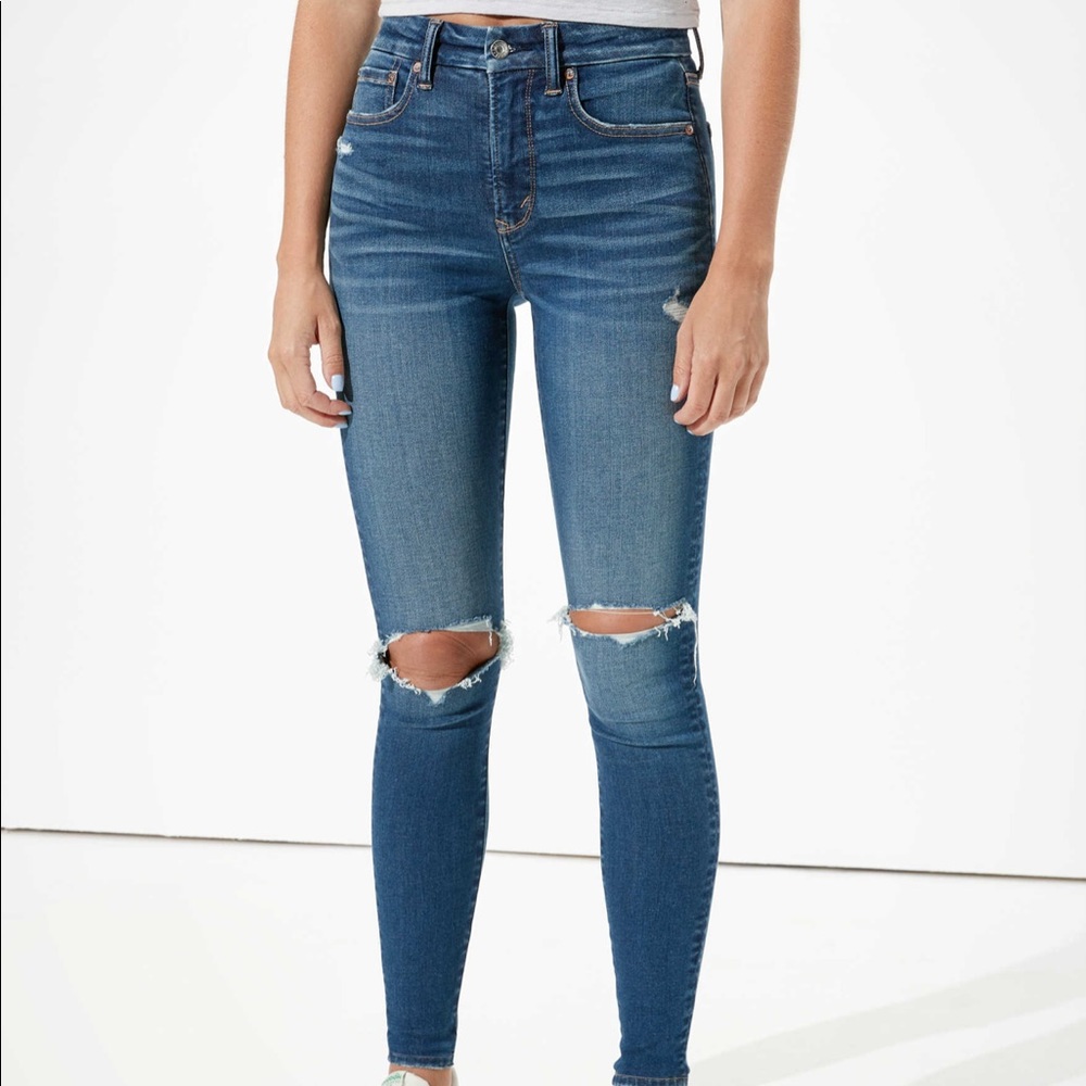 AE High Waisted Luxe Jean with knee holes